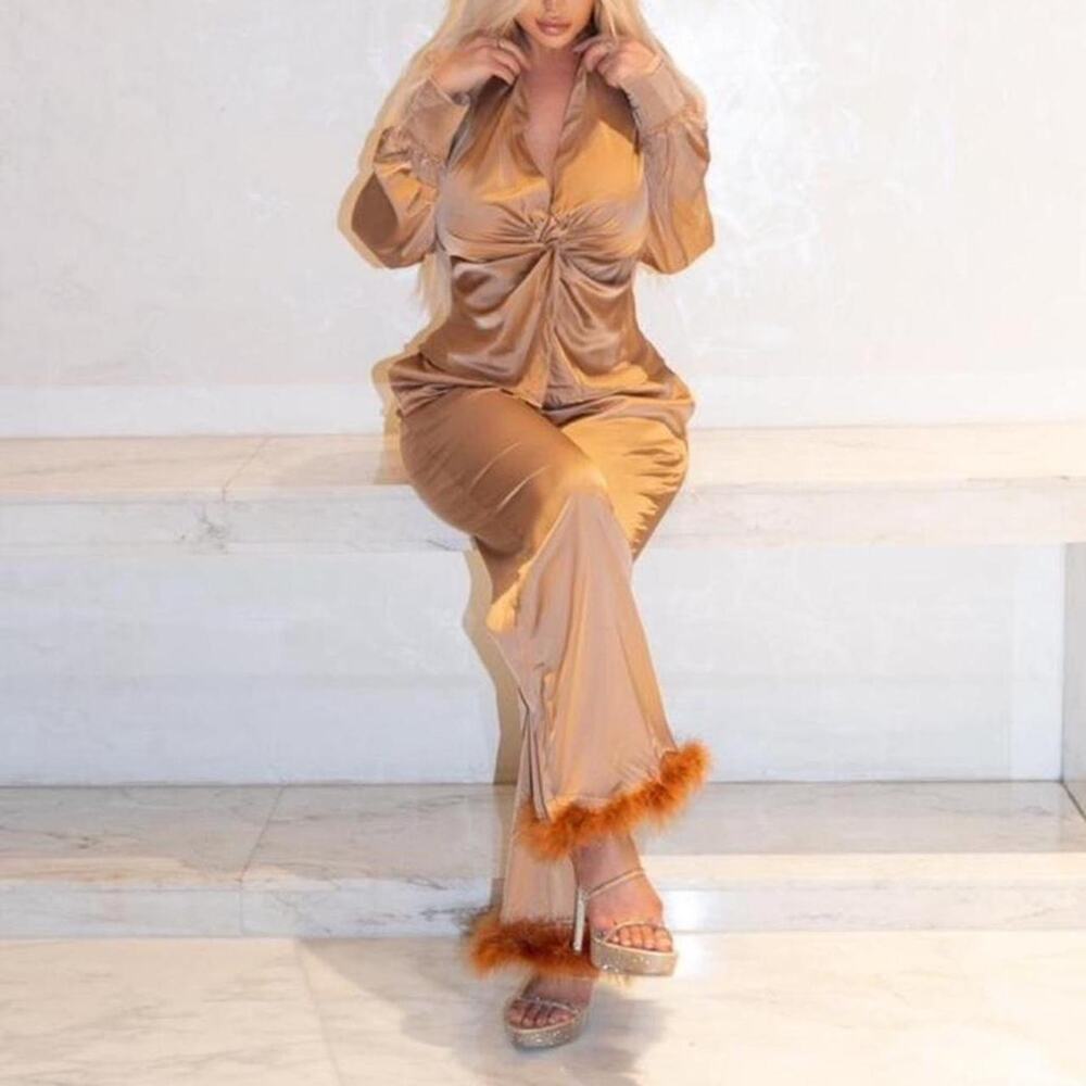 Tan and brown silk set